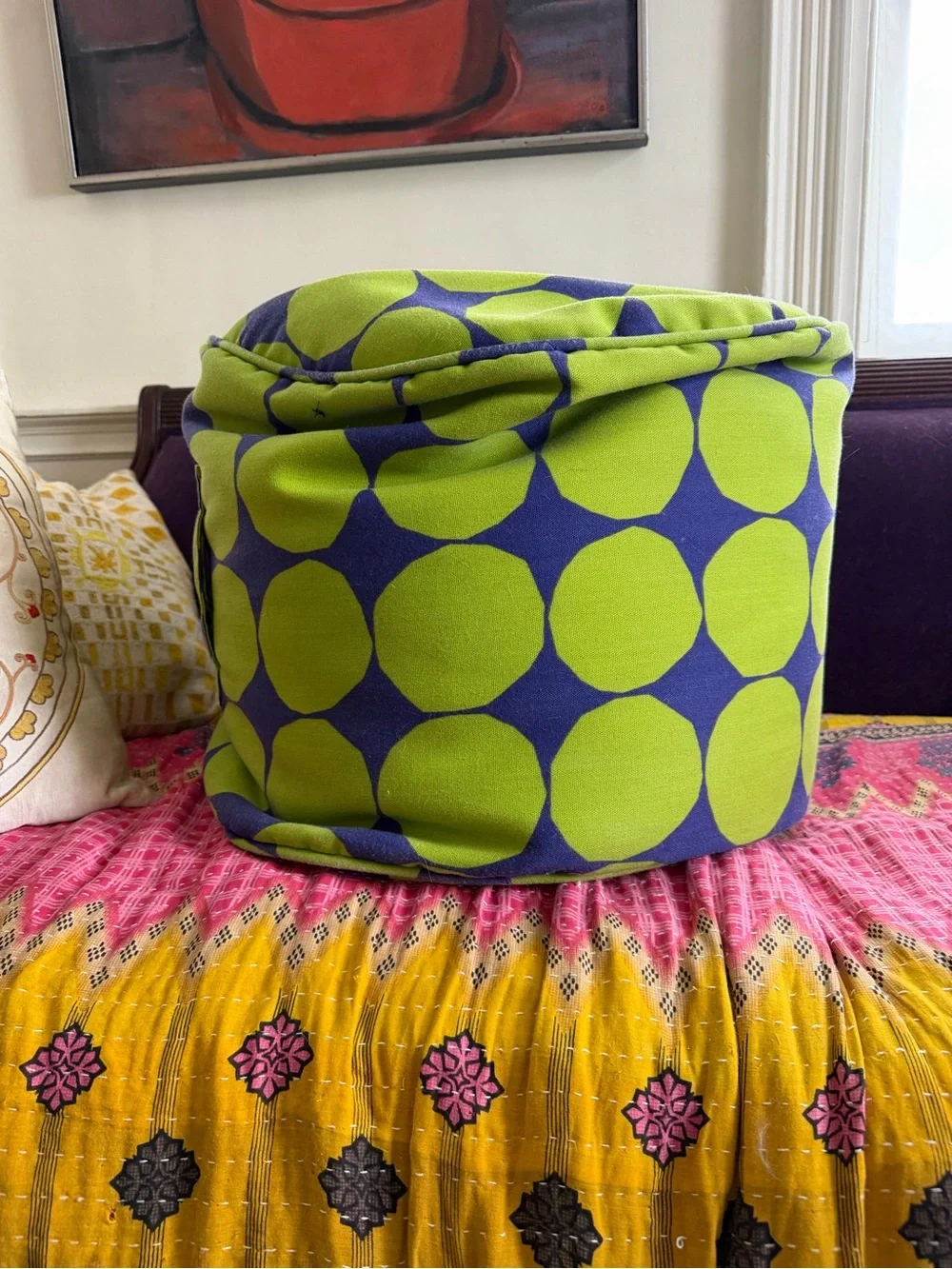 Crate & Barrel Marimekko Pienet Kivet Bean Bag Pouf Ottoman Green Blue 2011